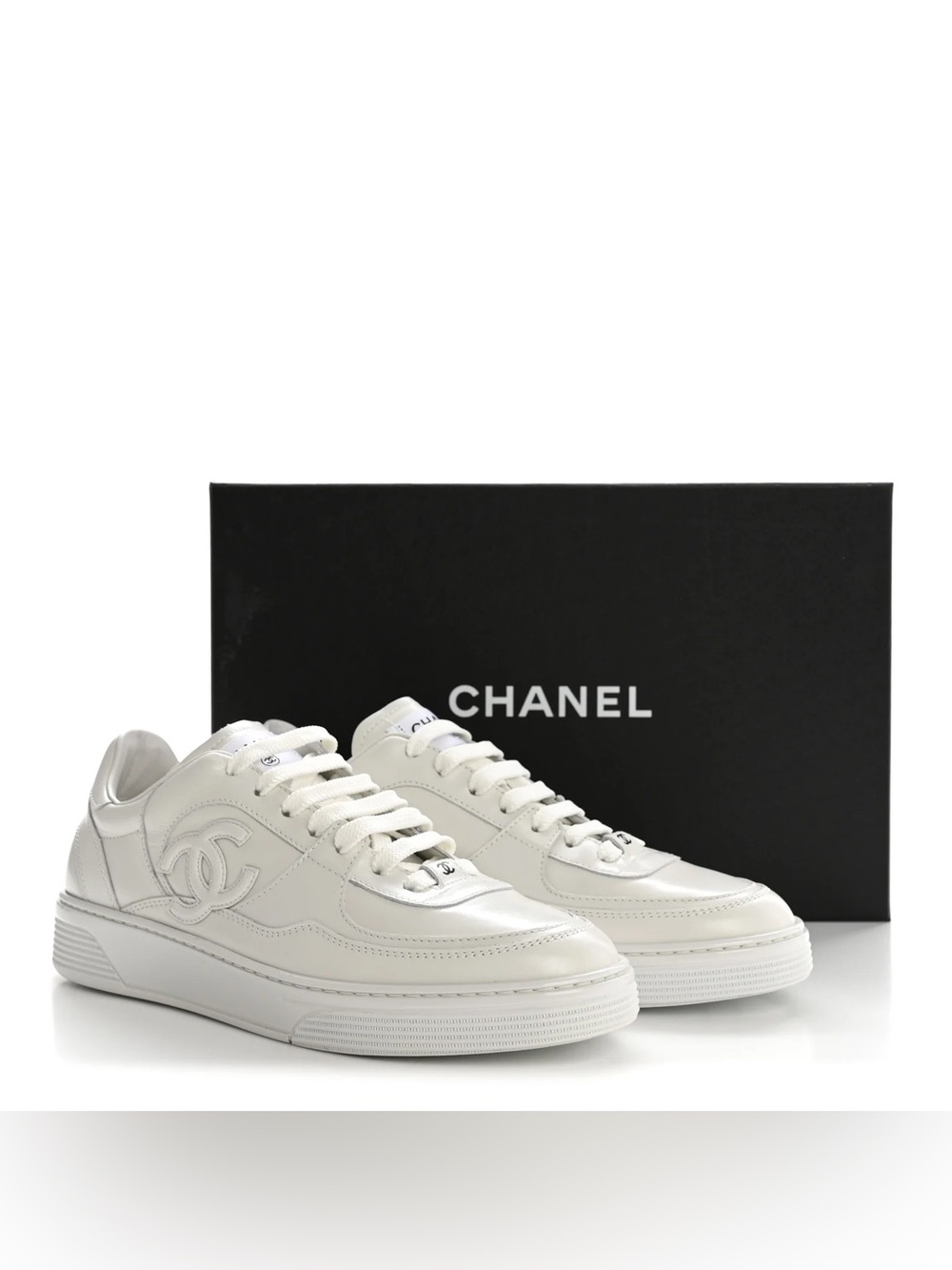 CHANEL White Leather Sneakers with receipt